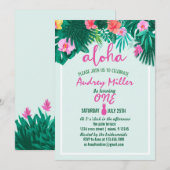 パイナップル アロハトロピカル フラワー 誕生日 招待状 (正面/裏面)