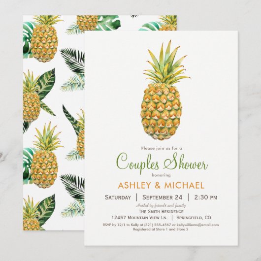 パイナップル カップルシャワー 招待状 (正面/裏面)