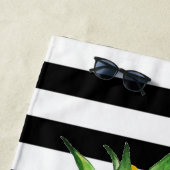 パイナップル、サン、カクテル白黒ストライプ ビーチタオル (インサイチュ)