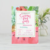 パイナップル、スイカパームリーフサマー誕生日 招待状 (スタンド正面)