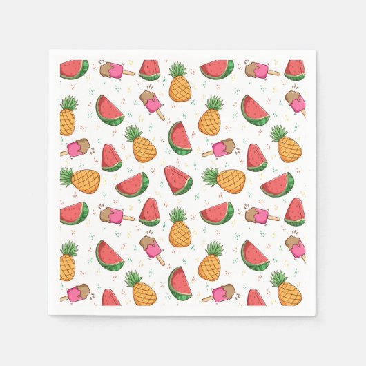 パイナップル、スイカ、アイスクリーム スタンダードカクテルナプキン (正面)