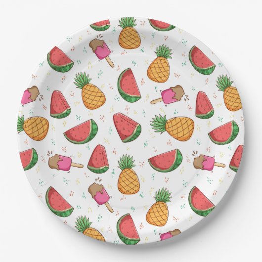 パイナップル、スイカ、アイスクリーム ペーパープレート (正面)