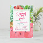 パイナップル、スイカ、ヤシの葉の夏の誕生日 招待状 (スタンド正面)