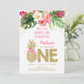 パイナップル トロピカル フラワーズ 1歳の誕生日 招待状 (スタンド正面)