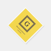 パイナップル、ネイビーブルーギリシャ鍵#1 Framed Monogram スタンダードカクテルナプキン (角)