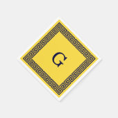 パイナップル、ネイビーブルーギリシャ鍵#1 Framed Monogram スタンダードカクテルナプキン (角)