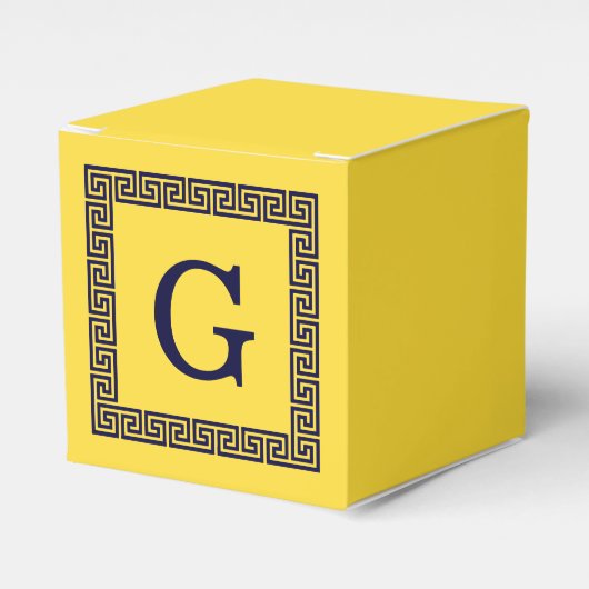 パイナップル、ネイビーブルーギリシャ鍵#1 Framed Monogram フェイバーボックス (正面サイド)