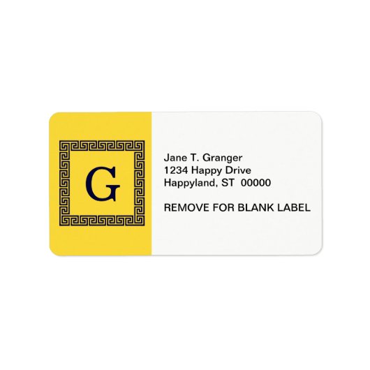 パイナップル、ネイビーブルーギリシャ鍵#1 Framed Monogram ラベル (正面)