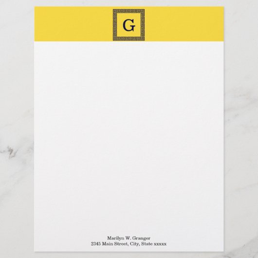 パイナップル、ネイビーブルーギリシャ鍵#1 Framed Monogram レターヘッド (正面)