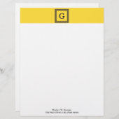 パイナップル、ネイビーブルーギリシャ鍵#1 Framed Monogram レターヘッド (正面/裏面)