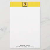 パイナップル、ネイビーブルーギリシャ鍵#1 Framed Monogram 便箋 (正面)