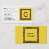 パイナップル、ネイビーブルーギリシャ鍵#1 Framed Monogram 名刺 (正面/裏面)