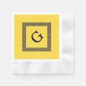 パイナップル、ネイビーブルーギリシャ鍵#1 Framed Monogram 縁ありカクテルナプキン (正面)