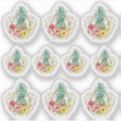 パイナップル&ハイビスカスフラワーウォータカラートロピカル シール (正面)