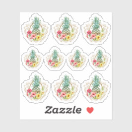 パイナップル&ハイビスカスフラワーウォータカラートロピカル シール