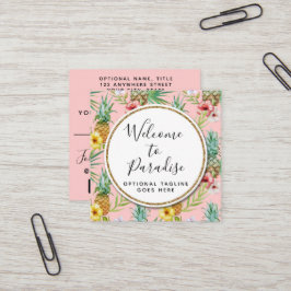 パイナップル&ハイビスカスフラワーウォータカラートロピカル スクエア名刺