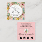 パイナップル&ハイビスカスフラワーウォータカラートロピカル スクエア名刺 (正面/裏面)