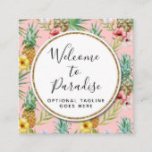 パイナップル&ハイビスカスフラワーウォータカラートロピカル スクエア名刺 (正面)