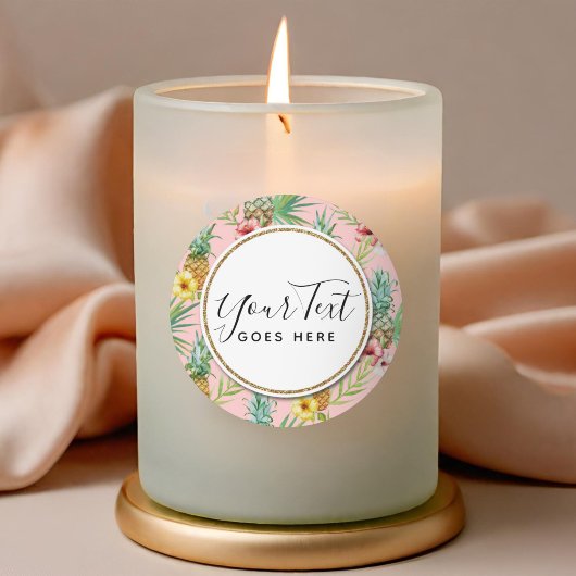 パイナップル&ハイビスカスフラワーウォータカラートロピカル ラウンドシール