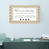 パイナップル&ハイビスカスフラワーウォータカラートロピカル 横断幕 (トレードショー)