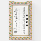 パイナップル&ハイビスカスフラワーウォータカラートロピカル 横断幕 (縦)