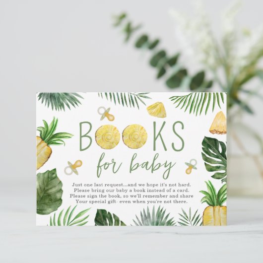 パイナップル&パシファイア赤ちゃんシャワーグリーン用の本 エンクロージャーカード (スタンド正面)