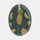 パイナップル、パーム葉:熱帯パターン。 ガラスオーナメント (正面左)