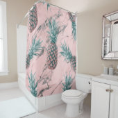 パイナップル&ピンクマーブルスワールトロピカルモダンシック シャワーカーテン (インサイチュ)