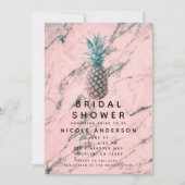 パイナップル&ピンクマーブルスワールモダンブライダルシャワー 招待状 (正面)