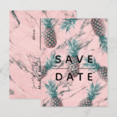 パイナップル ピンク マーブル スワール モダン セーブ・ザ・デート 案内ポストカード (正面/裏面)