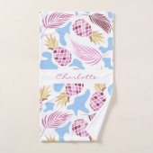 パイナップル ピンク 青 熱帯パターン 名前 バスタオルセット (ハンドタオル)