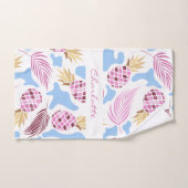 パイナップル ピンク 青 熱帯パターン 名前 バスタオルセット (ハンドタオル)