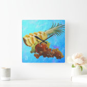 パイナップル、リンゴ、梨、ぶどうアクリルキッチン スクエア壁時計 (ホーム)