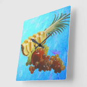 パイナップル、リンゴ、梨、ぶどうアクリルキッチン スクエア壁時計 (傾斜)