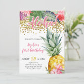 パイナップル 水彩 アロハ ルアウ 誕生日 招待状 (スタンド正面)