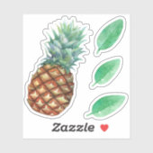 パイナップル 熱帯果物 葉 水彩画 シール (シート)