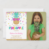 パイナップル 誕生日 写真 招待状 (正面)