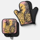 パイナップルAIアート 鍋つかみ&鍋敷きセット (正面/裏面)