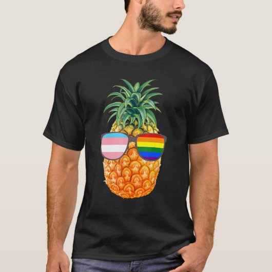 パイナップルLGBTサングラスアロハビーチハワイTra Tシャツ (正面)