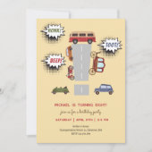パイパイ、ビープ、トゥート！レトロな乗り物が大好きな男の子の誕生日 招待状 (正面)