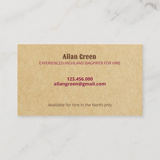 パイパーを雇うためのベーピパー 名刺 (裏面)