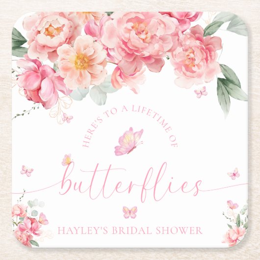 パイパーピーオンライフタイムオブバタフライブライダルシャワー スクエアペーパーコースター (正面)