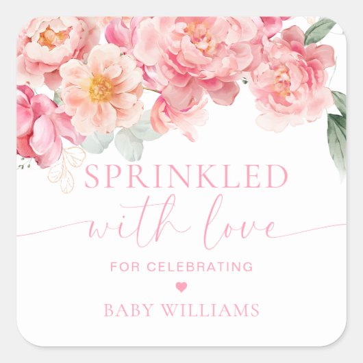 パイパーピーニーフローラ愛を振りかけられた赤ちゃんシャワー スクエアシール (正面)