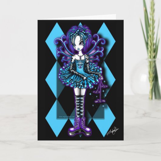 "パイパー"のティール(緑がかった色)のトンボの妖精の挨拶状 カード (正面)