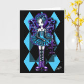 "パイパー"のティール(緑がかった色)のトンボの妖精の挨拶状 カード (黄色い花)