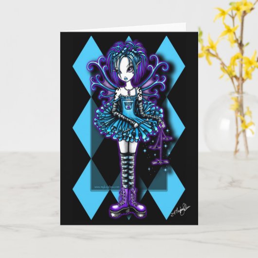 "パイパー"のティール(緑がかった色)のトンボの妖精の挨拶状 カード (黄色い花)