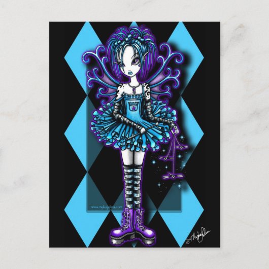 "パイパー"ハーレクインティール(緑がかった色)ドラゴンフライ妖精はがき ポストカード (正面)