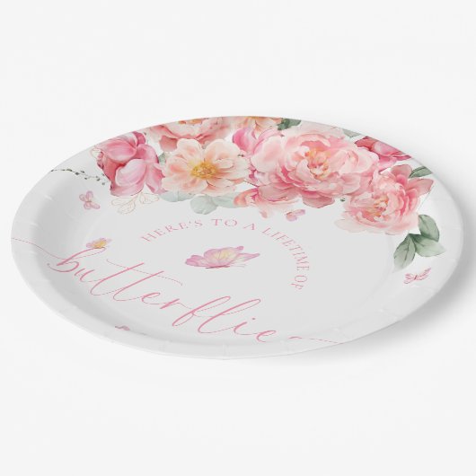 パイパー ピオニー ライフタイム オブ バタフライ ブライダル シャワー ペーパープレート (アングル)