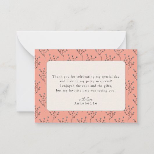 パイピンク1歳の誕生日ありがとう ノートカード (裏面)