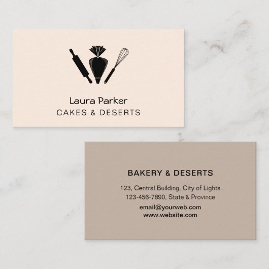 パイピングバッグウィスクベーキングカップケーキペストリーシェフ 名刺 (正面/裏面)